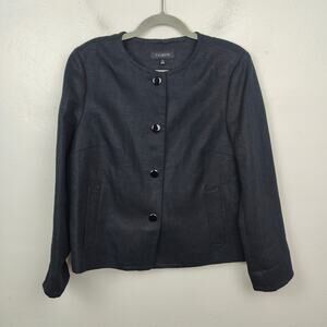 Talbots Linen Jacket Womens 12 Black Blazer Preppy Button Up Old Money‎